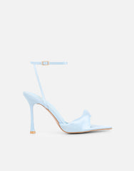 Delilah Blue Satin Ruched Heeled Sandals