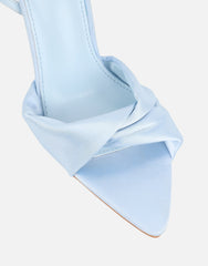 Delilah Blue Satin Ruched Heeled Sandals
