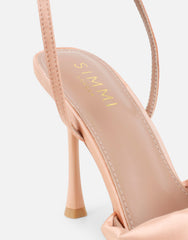 Delilah Blush Satin Ruched Heeled Sandals