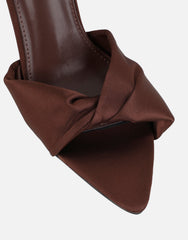 Delilah Brown Satin Ruched Heeled Sandals