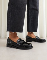 Shreya Black Patent Penny Loafers
