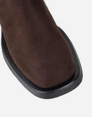 Amrose Brown Suede Ruched Heeled Boots