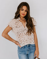 Darla Cotton Crochet Button Down Top