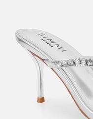 Lana Silver Mirror Diamante Toe Post Mules