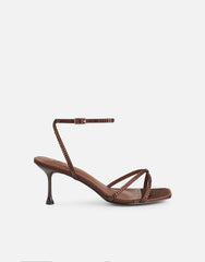 Eleonoora Brown Satin Diamante Heeled Sandals