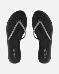 Ersil Black Satin Diamante Toe Post Sandals