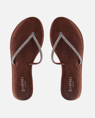 Ersil Chocolate Satin Diamante Toe Post Sandals