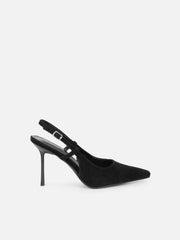 Emarra Black Suede Slingback Court Shoes