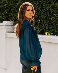 Eleanora Crochet Ruffle Blouse - Teal