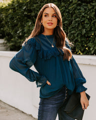 Eleanora Crochet Ruffle Blouse - Teal