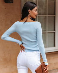 Emily Long Sleeve Ribbed Knit Top - Baby Blue
