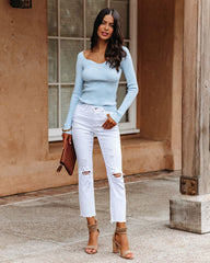 Emily Long Sleeve Ribbed Knit Top - Baby Blue