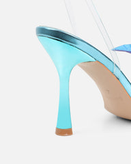 Fenelly Blue Metallic Butterfly Detail Heeled Sandals