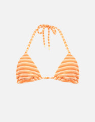 Fibi Towelling Stripe Triangle Bikini Top In Orange