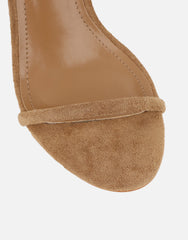 Amari Dark Beige Suede Barely There Heeled Sandals