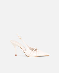 Marika White Patent Buckle Detail Slingback Courts