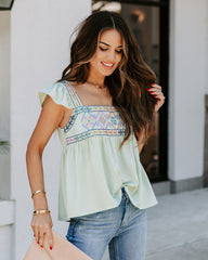 Granite Embroidered Babydoll Top - Mint