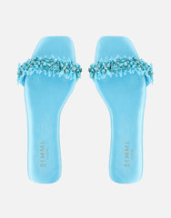 Hatty Blue Slip On Flat Sandals