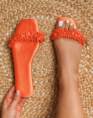 Hatty Orange Slip On Flat Sandals