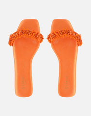 Hatty Orange Slip On Flat Sandals