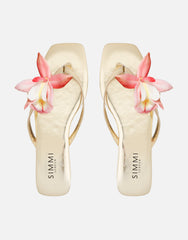 Hannah Gold Metallic Flower Detail Flat Sandals