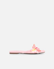 Hannah Pink Satin Flower Detail Flat Sandals
