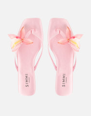 Hannah Pink Satin Flower Detail Flat Sandals