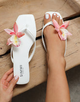 Hannah White Flower Detail Flat Sandals