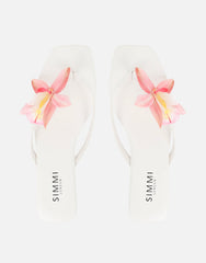 Hannah White Flower Detail Flat Sandals
