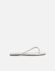 May Silver Mirror Toe Thong Diamante Flat Sandals