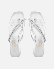 May Silver Mirror Toe Thong Diamante Flat Sandals