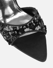 Hope Black Sequin Heeled Sandals