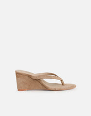Immy Dark Beige Suede Toe Post Wedge Sandals