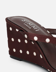 Emeriee Brown Polka Toe Post Wedge Sandals
