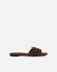 Jade Brown Suede Crossover Flats Sandals