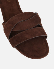 Jade Brown Suede Crossover Flats Sandals