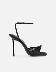 Janeena Black Lace Bow Detail Heeled Sandals