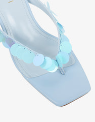 Dixy Blue Sequin Strap Square Toe Heeled Mules