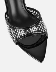 Juni Black Diamante Mesh Mules