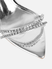 Isha Silver Metallic Diamante Mules
