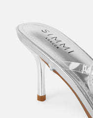Jill Silver mirror Diamante slingback heels