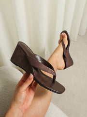 Jules Brown Suede Toe Post Wedge Sandals