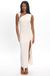 Daleela Asymmetric Neckline Maxi Dress Vanilla