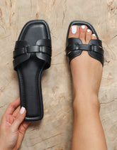 Jorja Black Slip On Flat Sandals