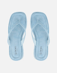 Kimmie Blue Suede Flatform Toe Post Sandals