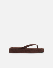 Kimmie Brown Suede Flatform Toe Post Sandals