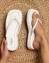 Kimmie White PU Flatform Toe Post Sandals