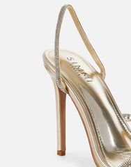 Kristin Gold Metallic Diamante Slingback Heels