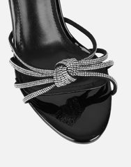 Kyla Black Patent Diamante Knot Mules