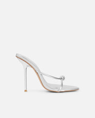 Louna Silver Metallic Twist Heeled Sandals